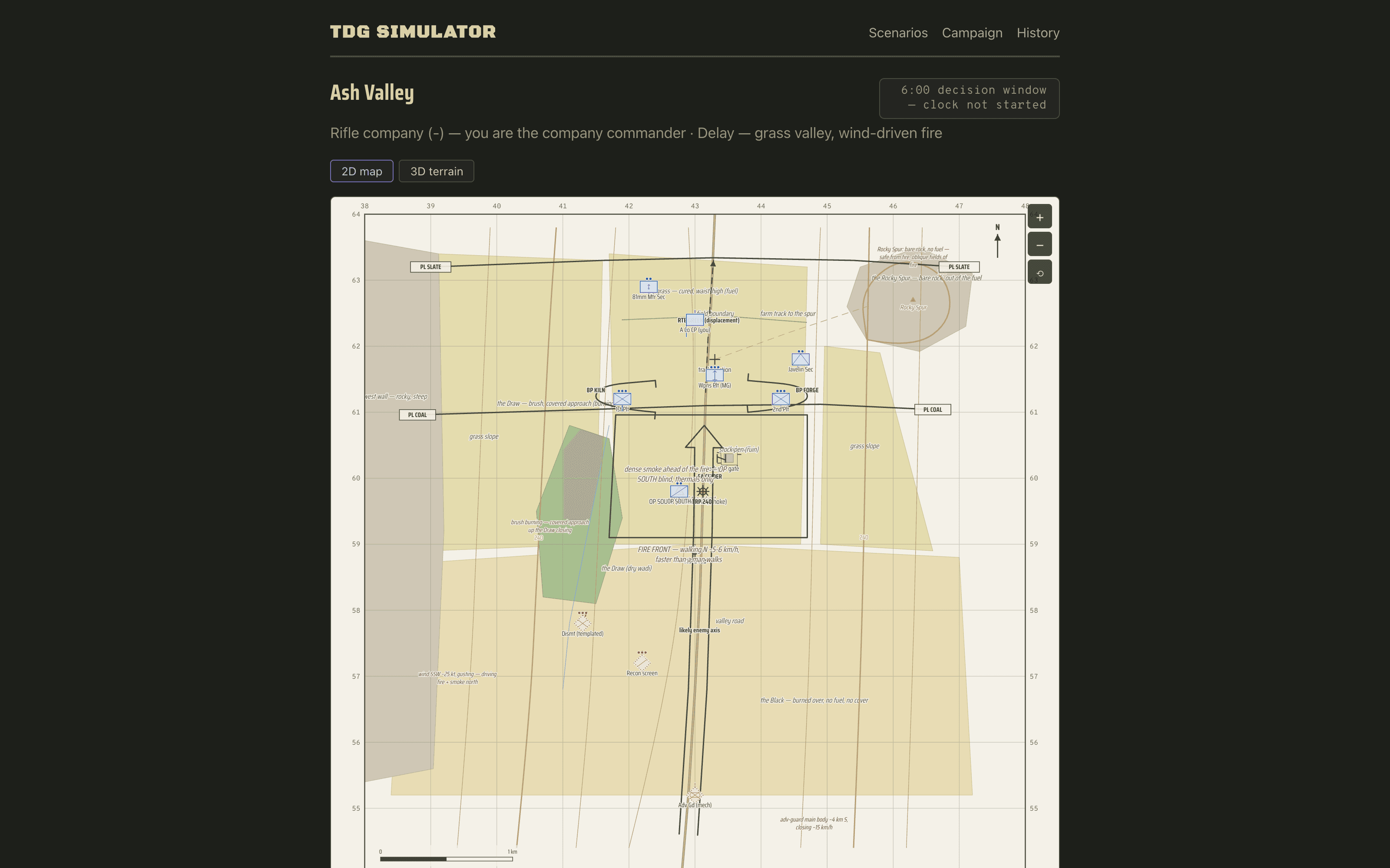 The scenario briefing: sketch map, situation, decision clock