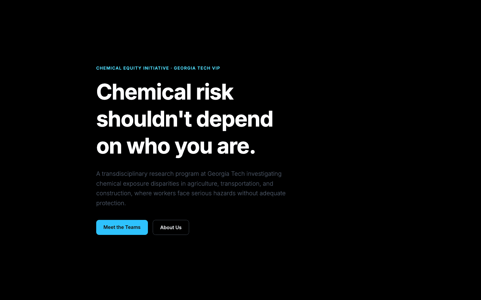 chemicalequity.org homepage: 'Chemical risk shouldn't depend on who you are'
